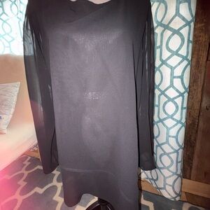 Black Long Sleeve Asymmetric Layered Sheer Tunic Top- Women's